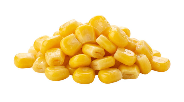 Pile of bright yellow corn kernels isolated on a black background for food and agriculture concepts