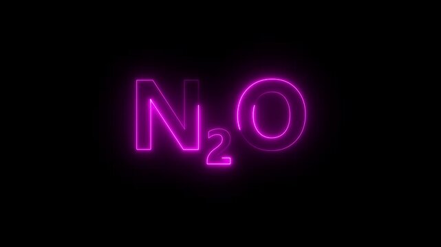 Glowing neon Nitrous Oxide gas animation on a black background. representing the nitrous oxide molecule in a dramatic and mysterious style. 4k motion video.