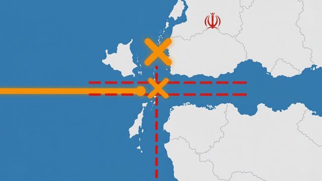 Geopolitical illustration of the strait of hormuz showing regional maritime blockades