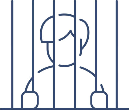 Person behind prison bars outline icon representing incarceration with prisoner incarceration punishment detention