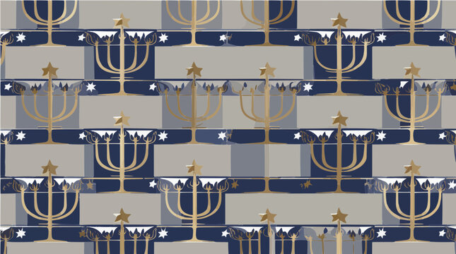 Hanukkah vektor pattern with golden menorah and festive stars