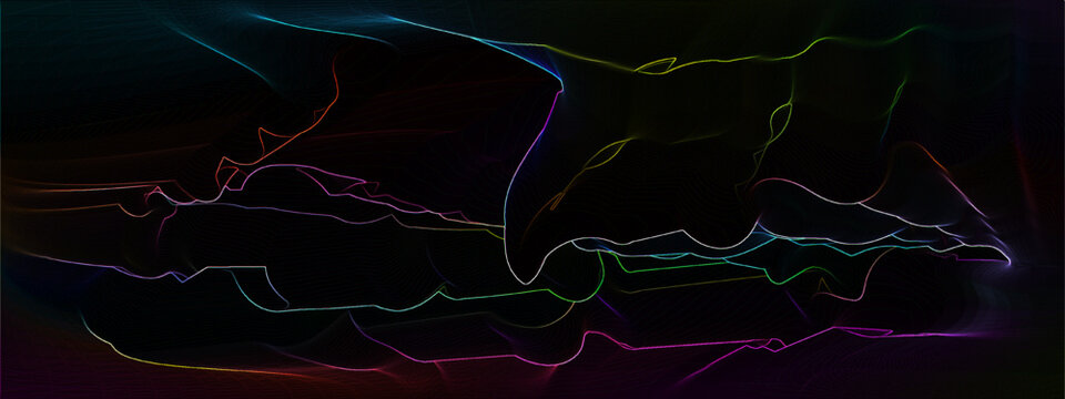 Abstract waves of vibrant neon pink color against a black background. extured surface suggesting hidden depths. Dark vector background with steam or smoke, smoke waves. abstract dynamic lines movement
