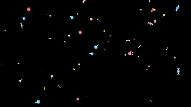 Halloween candy animation loop with floating sweets on black