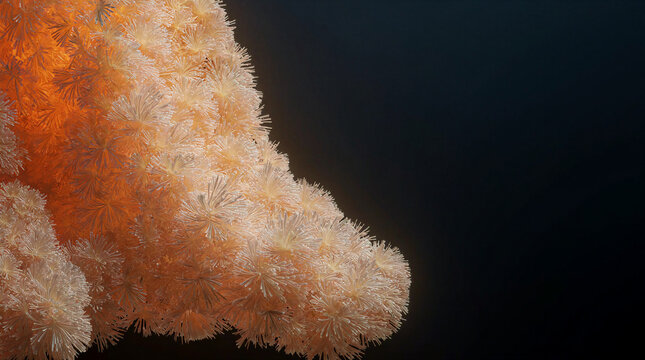 Crystalline hormiphora bell shaped predator featuring fiber optic tentacle sheaths and glowing orange lobes inside dark void