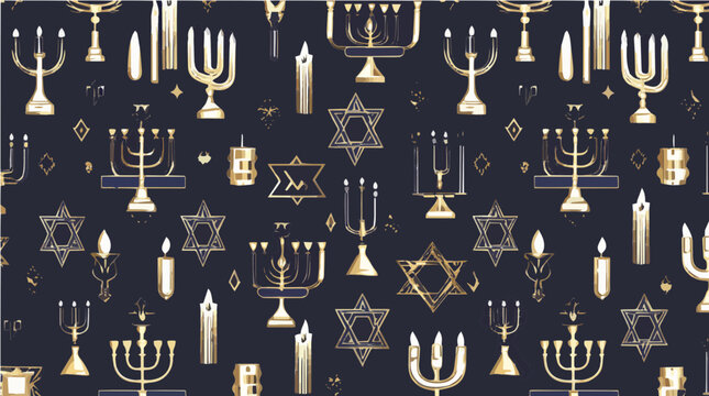 Hanukkah vektor pattern with golden menorah and star of david