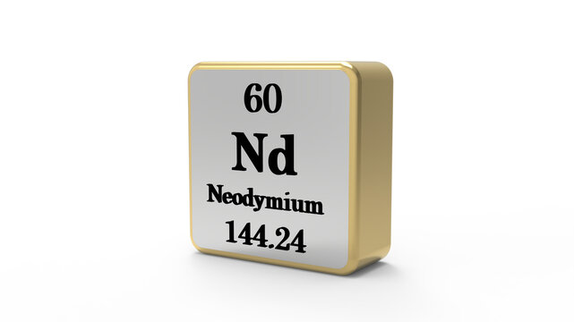 Neodymium Periodic Table Element Block on Transparent Background PNG