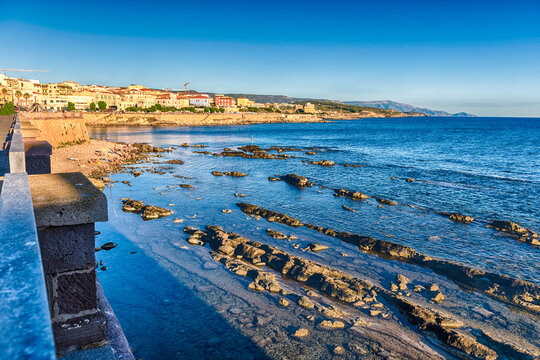 View from the historic ramparts in Alghero, Sardinia, Italy