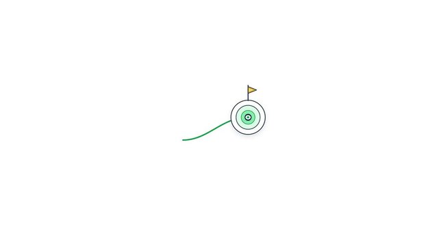 Minimalist illustration of a growth path leading to a bullseye target with a flag symbolizing success and goal achievement