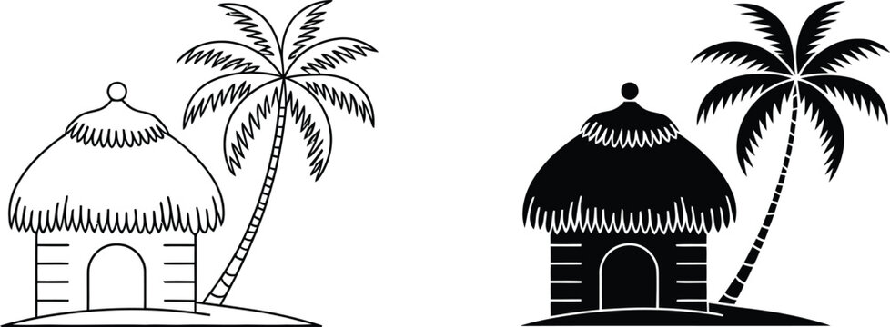 Tropical hut with palm tree landscape vector illustration