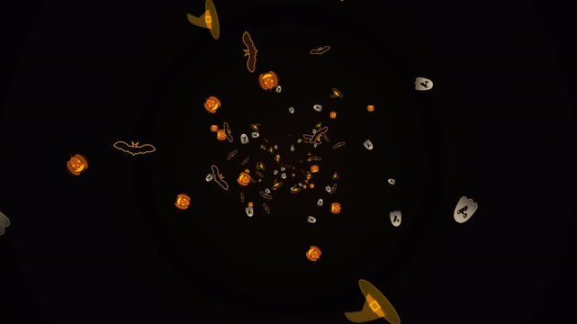 Halloween candy animation loop with pumpkins and bats