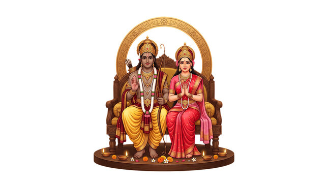Lord rama and sita on a throne, isolated on transparent background