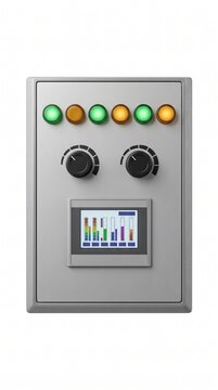 Artificial general intelligence era industrial control board with audio equalizer and status monitoring lights isolated on white background for technology concepts.