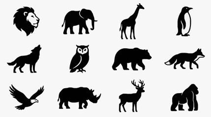 Obraz premium Black and White Silhouettes of Iconic Wildlife Animals Set
