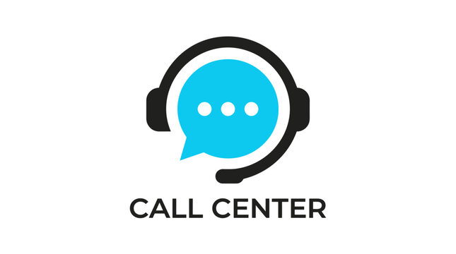 Modern call center logo featuring headset and speech bubble design