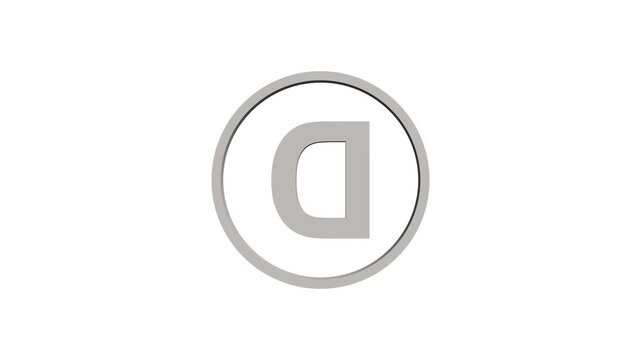 Animation of 3D font capital letter D with circle icon on white background. Educational concept. Alpha channel 4k. Logo design animation. 