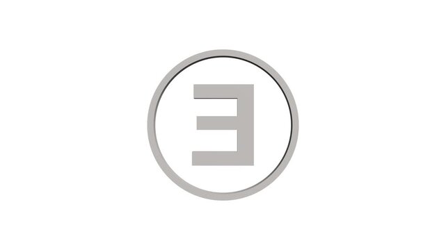 Animation of 3D font capital letter E with circle icon on white background. Educational concept. Alpha channel 4k. Logo design animation. 