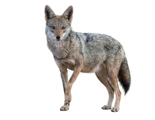 Fototapeta premium Egyptian Jackal / African Wolf (Canis lupus lupaster) Isolated on White Background. Full Body Front View