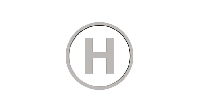 Animation of 3D font capital letter H with circle icon on white background. Educational concept. Alpha channel 4k. Logo design animation. 
