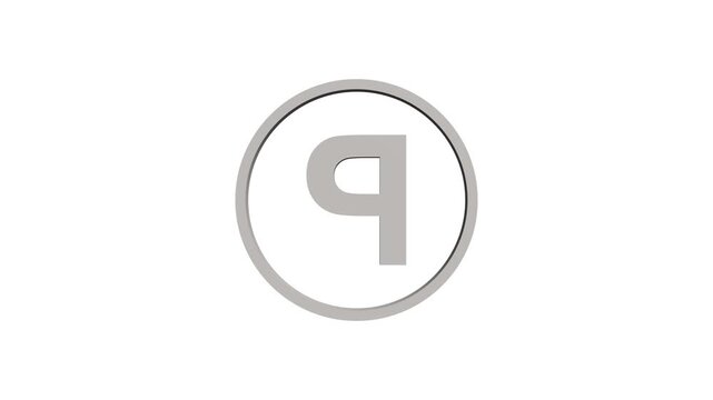 Animation of 3D font capital letter P with circle icon on white background. Educational concept. Alpha channel 4k. Logo design animation. 