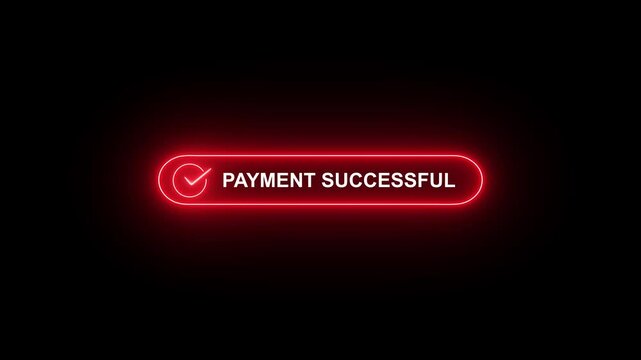 Digital money transaction success concept. Glowing neon payment done successful button with checkmark icon. digital banking, e-commerce payment confirmation
