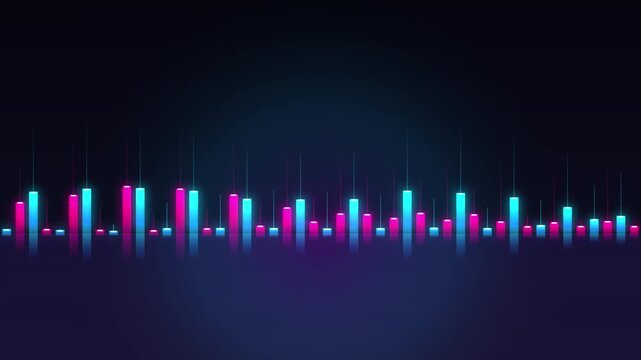 Digital sound equalizer bars with pink and blue neon glow on dark background