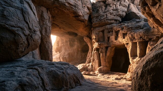 Cave with ancient architecture