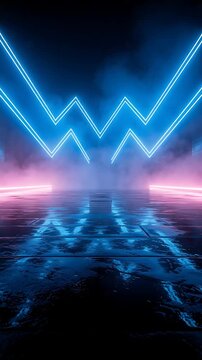 Neon Light Tunnel Animation with Glowing Blue and Pink Lines, Creating a Futuristic, Dynamic Visual Effect. and Neon Tunnel