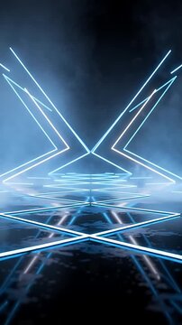 Glowing Neon Grid Animation with Dynamic Light Trails and Smoke Effects, Creating a Futuristic Stage Backdrop.