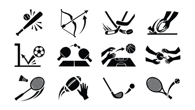 Set of various sports action icons with transparent background