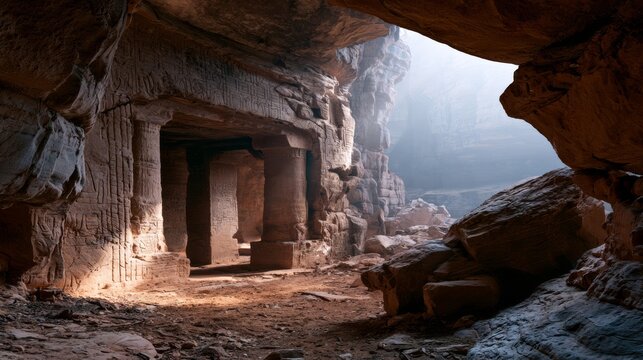 Cave with ancient architecture