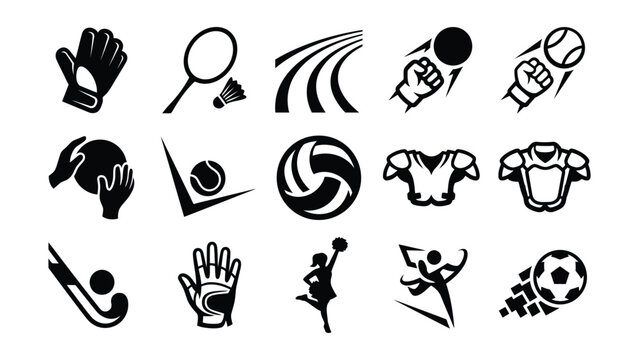 Set of various sports icons with transparent background for graphic design projects