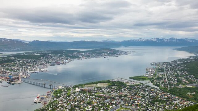 Time lapse of clouds moving above the city of Tromso in Northern Norway