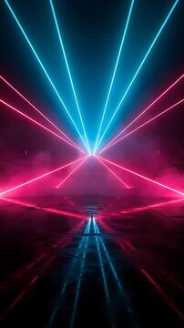 Glowing Laser Beams Radiating From a Central Point, Transitioning From Blue to Pink in a Dynamic, Futuristic Motion Graphics Sequence.