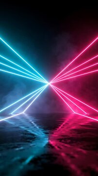 Glowing Laser Beams Radiating Across a Dark Reflective Surface, Creating a Dynamic, Futuristic Abstract Animation.