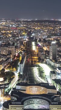 Time Lapse looking out over the city of Paris France at night. Vertical video.