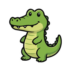 Obraz premium Cute cartoon baby crocodile smiling and standing with thick outline illustration