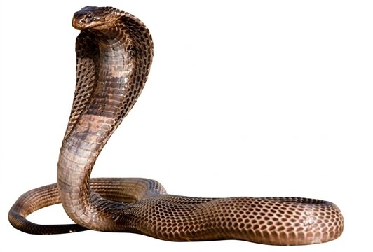 Egyptian Cobra (Naja haje) Isolated on White Background. Venenous Snake in Defensive Pose with Spread Hood