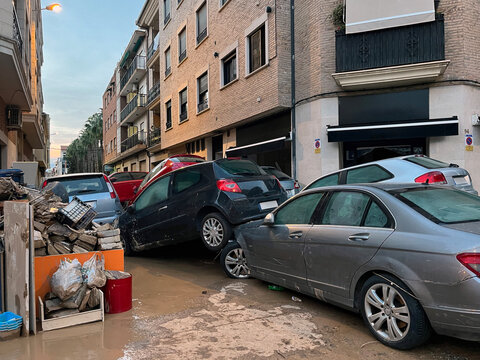 Street scene after devastating flash flood