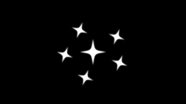 Sparkle stars animation, cartoon twinkle effect, blinking white doodles, sparkle star glowing animation on black screen background blinking light effect on transparent background with alpha channel.4k