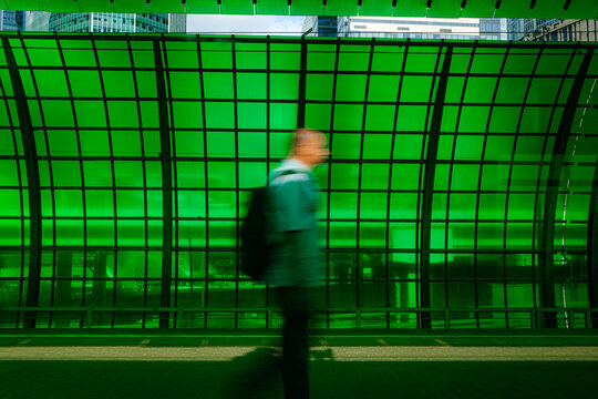 Green City Train Transport Station With Walking Person