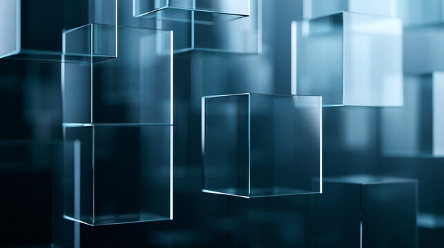 Futuristic Glass Cubes Floating in Digital Technology Background