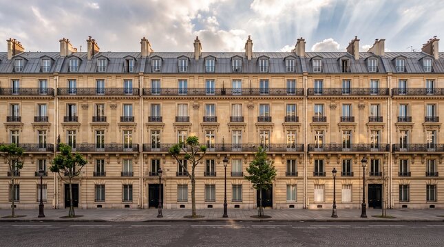 Parisian Haussmann Building Facade in Paris France