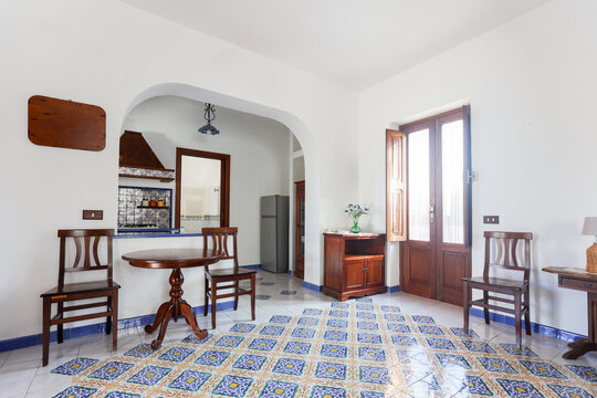 Living Room With Tile Floor in authentic italian hause