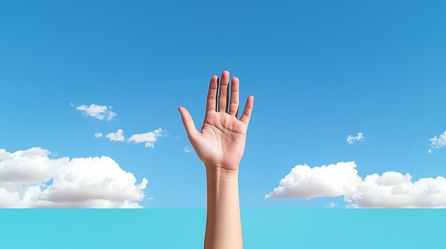 Reaching hand against a sky
