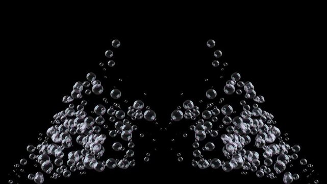 Realistic soap bubbles fly across black background, colorful glossy reflections and glare, floating upward movement, 4K seamless loop animation for celebration videos, compositing and overlays
