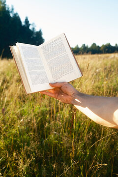 Holding a Book in a Grassy Nature Leisure Summer Field