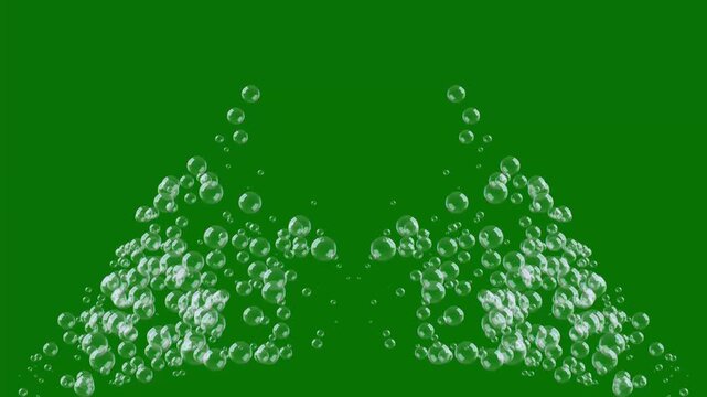 Realistic soap bubbles fly across green background, colorful glossy reflections and glare, floating upward movement, 4K seamless loop animation for celebration videos, compositing and overlays