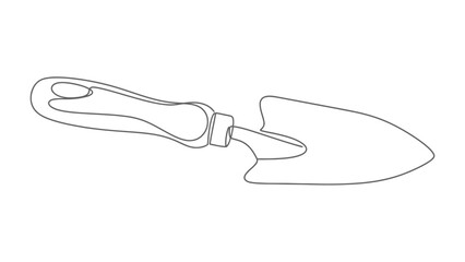 Obraz premium Garden Trowel Outline: A simple line drawing of a garden trowel, a common tool for digging and planting, depicted on a plain background.