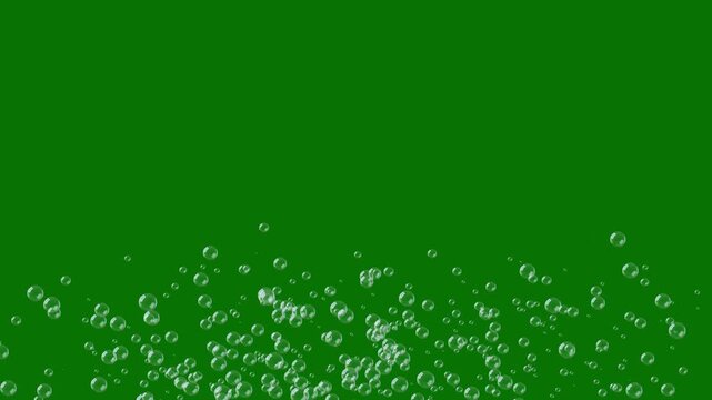 Soap bubbles fly upward and float across green background, realistic colorful bubble animation with glossy reflections, 4K close up seamless loop for celebration videos, compositing and overlays