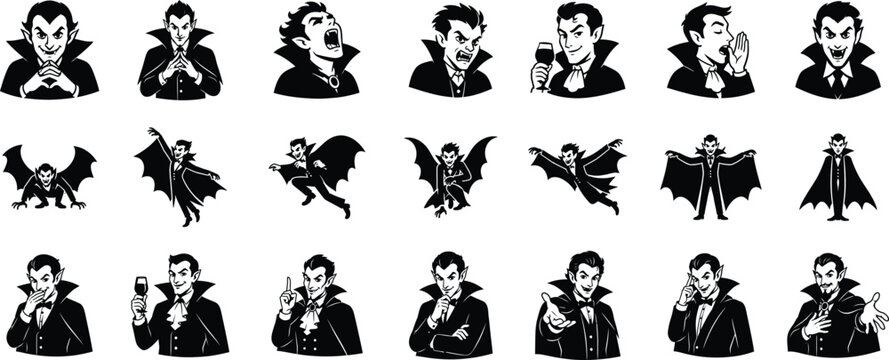 Vampire icons and illustrations in black and white